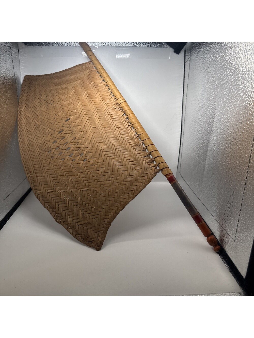 Vintage Handwoven Rattan Bamboo Hand Fan Rustic Boho Wall Decor Accent